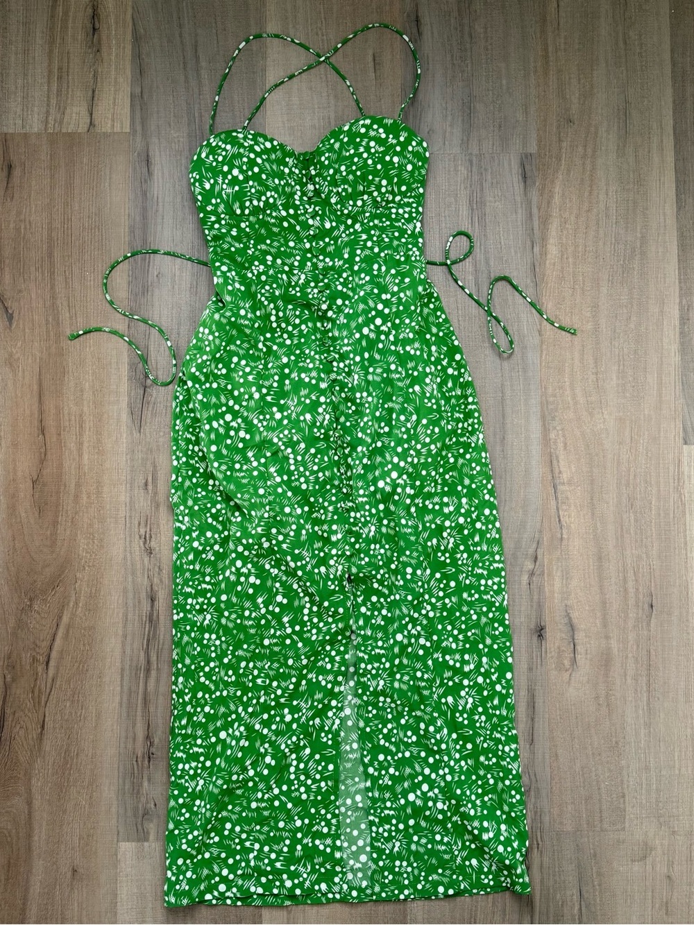 Urban Outfitters Kiss the Sky Backless Green Geometric Maxi Slim Summer Dress